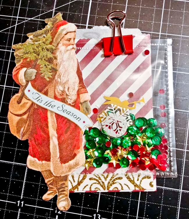 Made with scraps-Completed santa shaker gift card holder